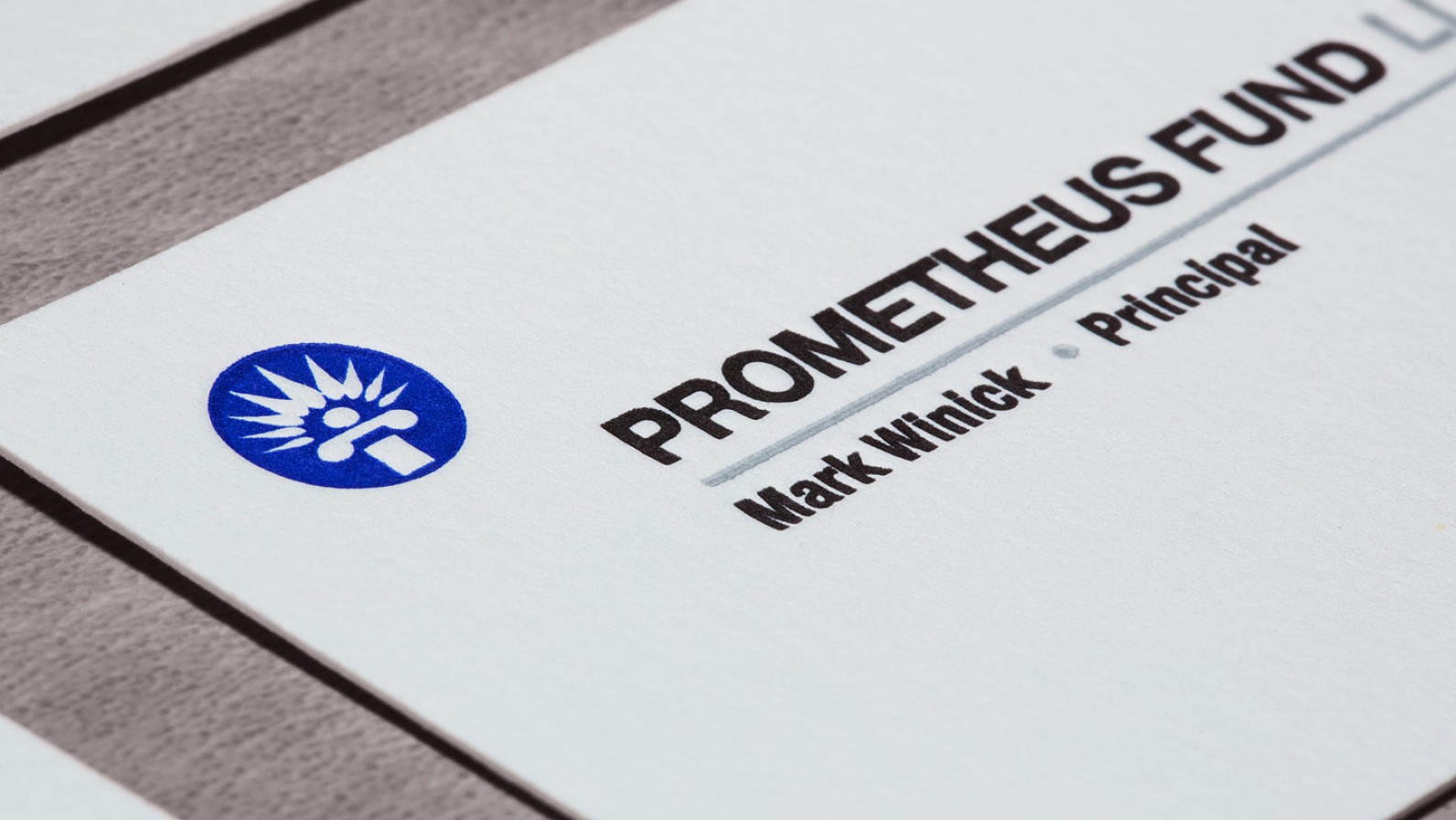 a prometheus fund llc letterpress business card close-up