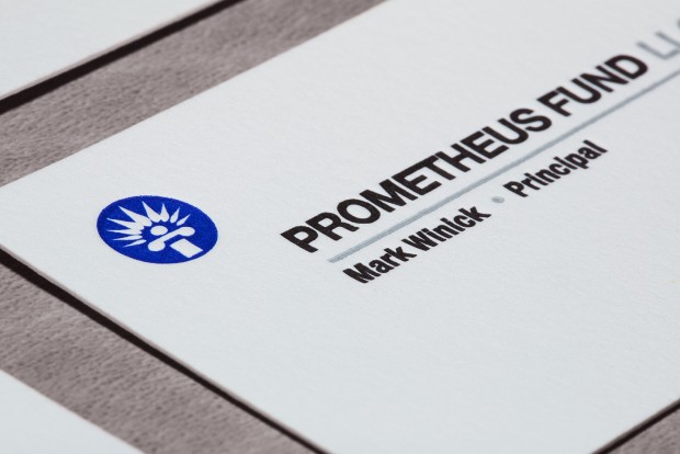 a prometheus fund llc letterpress business card close-up